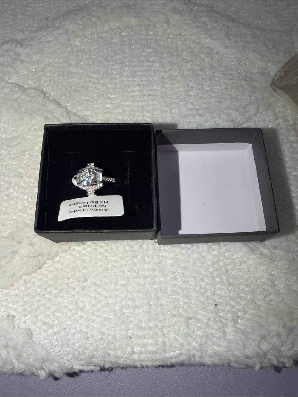 Classic Silver-Tone Clear Stone Cocktail Ring - Silver , size 7 , 925 sterling